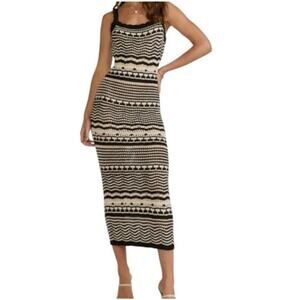 Joie Open Knit Midi Dress SZ M Black White Striped Sleeveless Swimsuit Cover Up